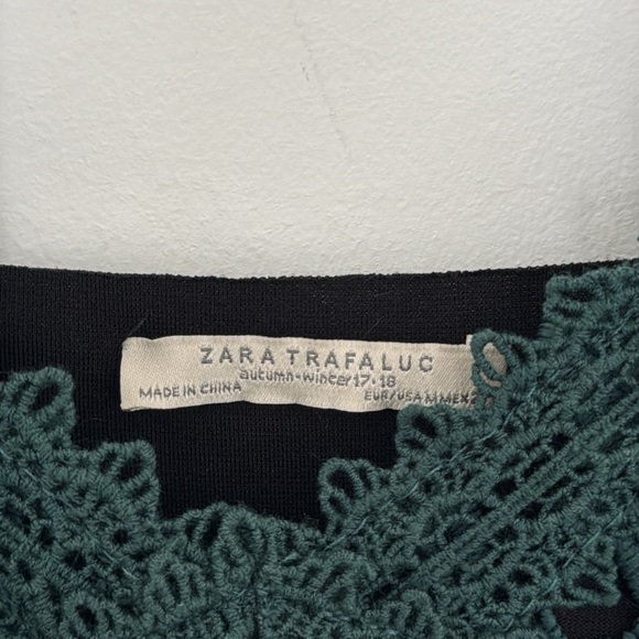 Zara Trafaluc Black Faux Leather/Green Crochet Embroidered Slip Dress, - Size M - Picture 3 of 6